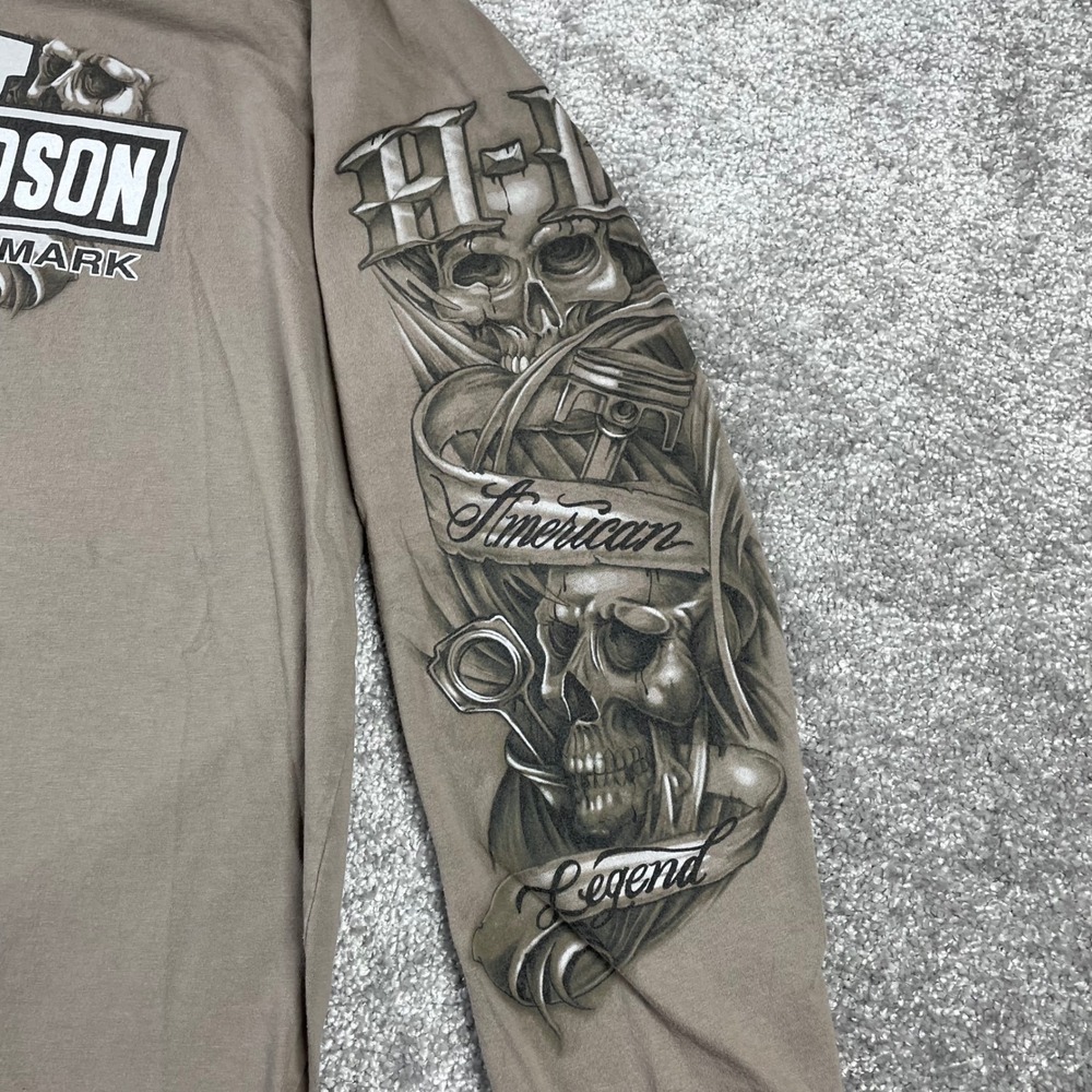 Harley Davidson T Shirt Mens XXL Skull Wings Biker Y2K Distressed Long Sleeve - Picture 4 of 16
